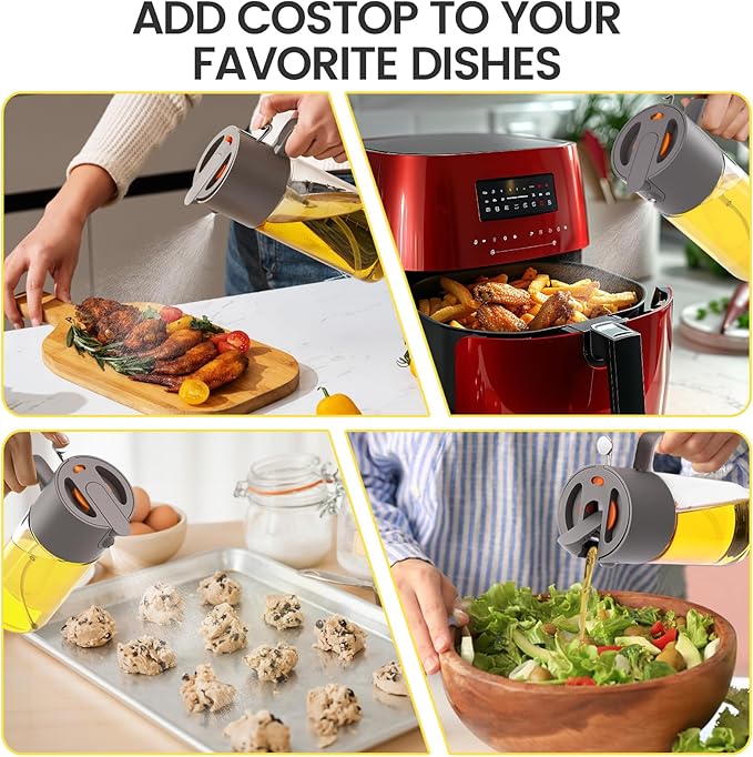 Oil Sprayer for Cooking, 2025 Large Advanced Olive Oil Dispenser Bottle,500ml/17oz Glass Olive Oil Sprayer,2 in 1 Even Spray with Portion Control for Kitchen, Air Fryer, Salad, BBQ - Gray