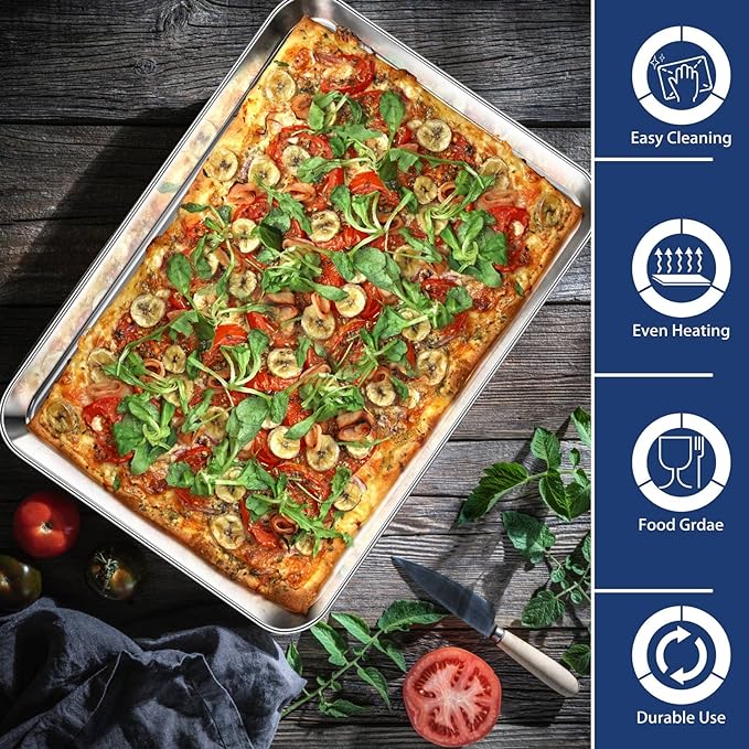 P&P CHEF 17.3 Inch Baking Cookie Sheet, Oven Pan Tray Stainless Steel Sheet Pan for Kitchen, Oven Bakeware for Multi Uses, Shiny Look & Dishwasher Safe, Healthy & Heavy Duty, 1Pc