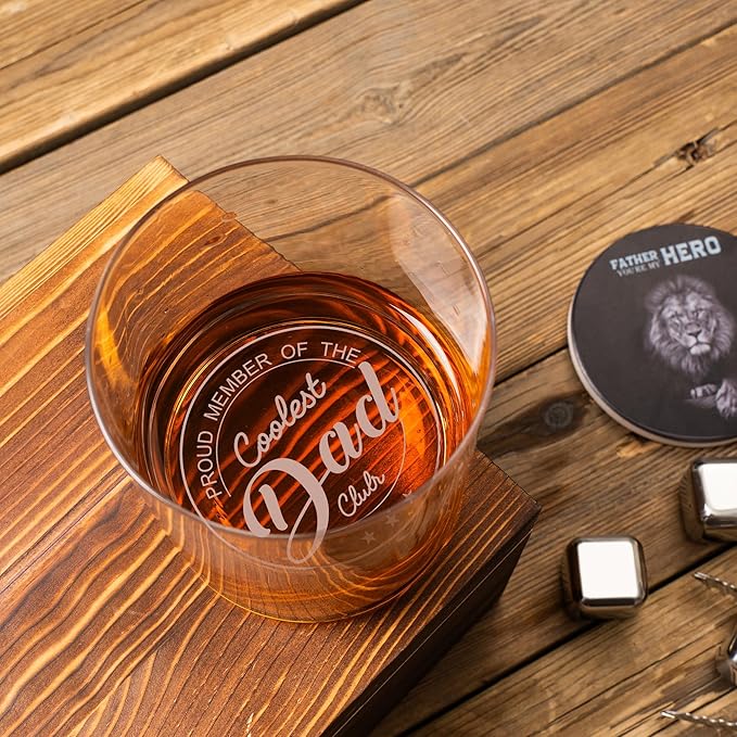 Whiskey Rocks Glass Father's Day Gift For Husband, 14.2 Oz Old Fashioned Glasses Scotch, Christmas Birthday Gifts for Dad from Daughter Son
