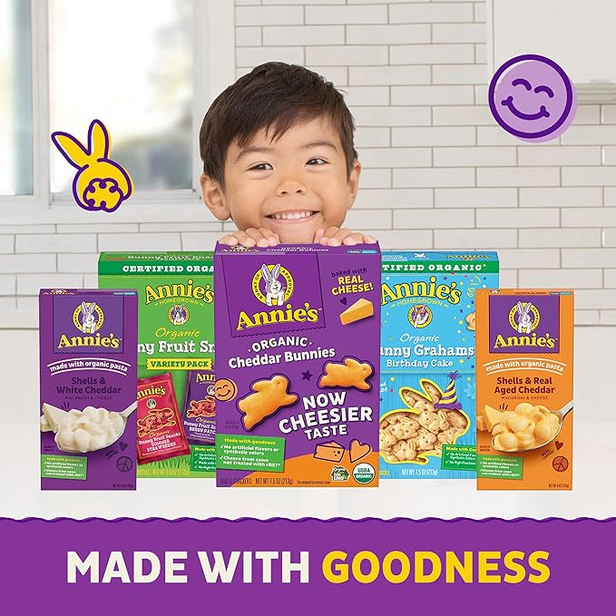Annie's Organic Cheddar Bunnies Baked Snack Crackers, 12 oz., 12 Pouches (Pack of 4)