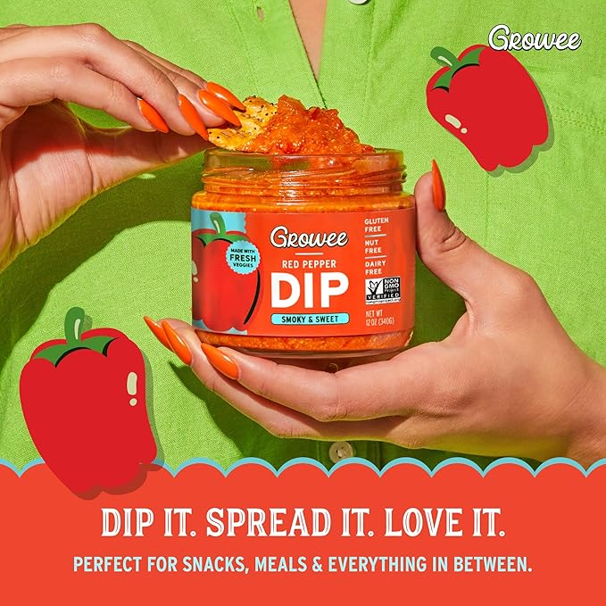 Growee Vegan Red Pepper Dip & Spread (2 Pack) ??Dairy-Free Queso & Dressing Alternative ??Nut-Free, Gluten-Free, Soy-Free and Plant-Based ??Use as Hummus, Shakshuka Sauce & Grilled Cheese Dip