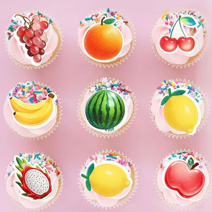 40Pcs Edible Tutti Fruity Fruit Cupcake Toppers - Fruit Drink Topper Tropical Summers Kids Happy Birthday Cake Toppers for Baby Shower Wedding Party Decorations