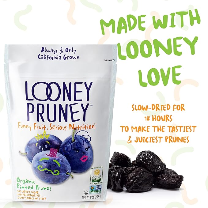 Looney Pruney Pitted Dried Prunes for the Entire Family | Always California-Grown | Kosher | No Added Sugar & No Preservatives (12 pack)