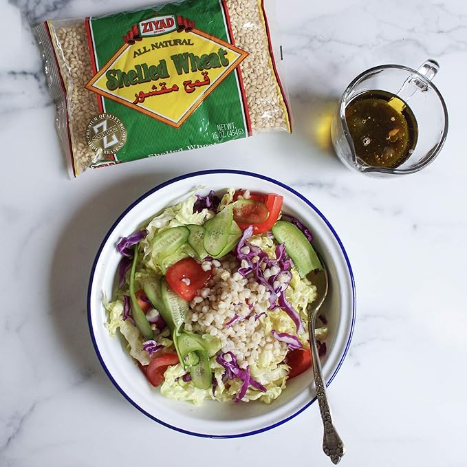 Ziyad Premium Quality Shelled Wheat ??Finely Ground, Smooth Wheat Cereal ??High Fiber, No Cholesterol/Salt ??Vitamin-Enriched, Vegan ??Quick 30 Min Prep ??Versatile for Sweet & Savory Dishes, 1 pound