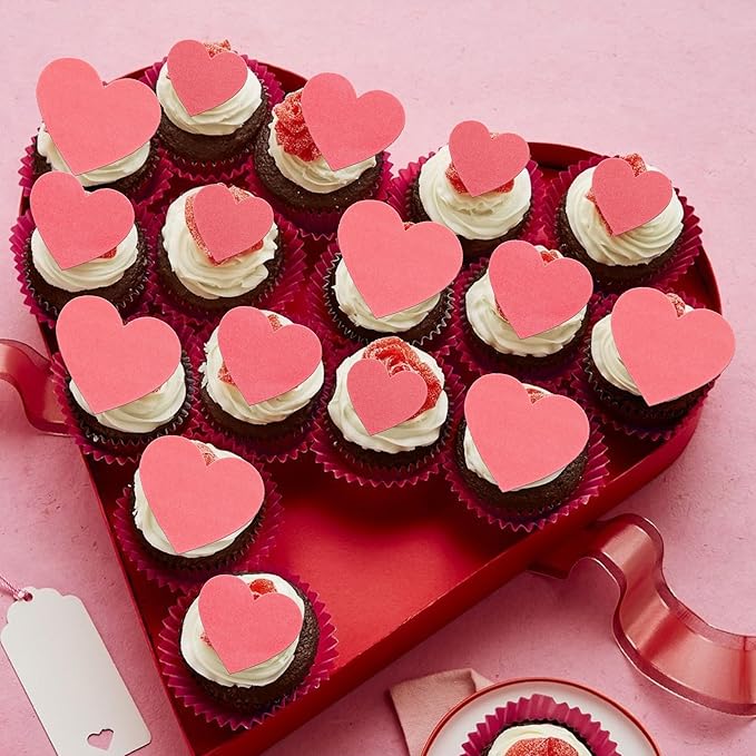 60 Pack Edible Heart Cake Topper Love Heart Cupcake Picks Water Paper Valentine's Day Theme Cake Decorations for Wedding Engagement Bridal Shower Birthday Party Supplies Red 2