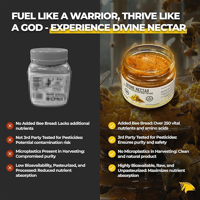 Divine Nectar Spartan Bee Bread Infused Heather Honey | Supercharged Performance, Recovery, and Vitality | 100% Raw and Pure