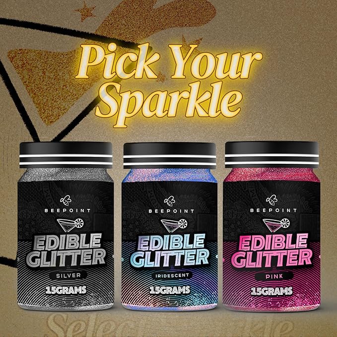 BeePoint Iridescent Edible Glitter for Drinks 15g - Food Grade, Vibrant Color Shimmer Powdered Dust for Drinks, Cocktails, Cake Decorating, Baking, Chocolates, Candy, Sweets, & Cookies - Vegan & Gluten Free