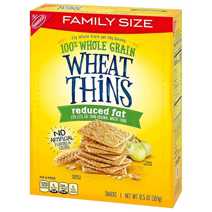 Wheat Thins Reduced Fat Snacks, Whole Grain Wheat Crackers, Bulk Snack Crackers, Family Size, 6 - 12.5 oz Boxes