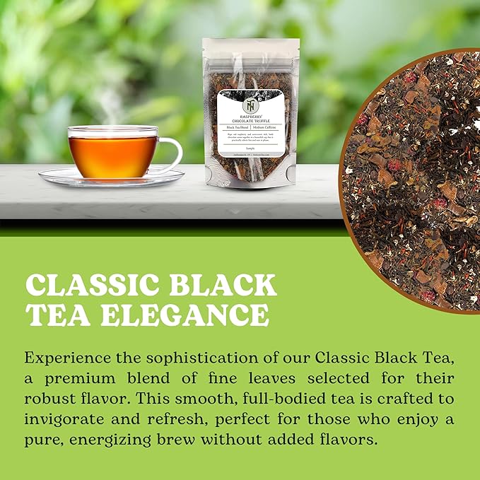 Nelson's Tea Raspberry Chocolate Truffle - Loose Leaf Black Tea with Raspberry Leaf, Chocolate Rooibos, Truffle Essence, Carob Beans, Hibiscus & Chocolates Chips, Infused with Natural Flavors (Sample)