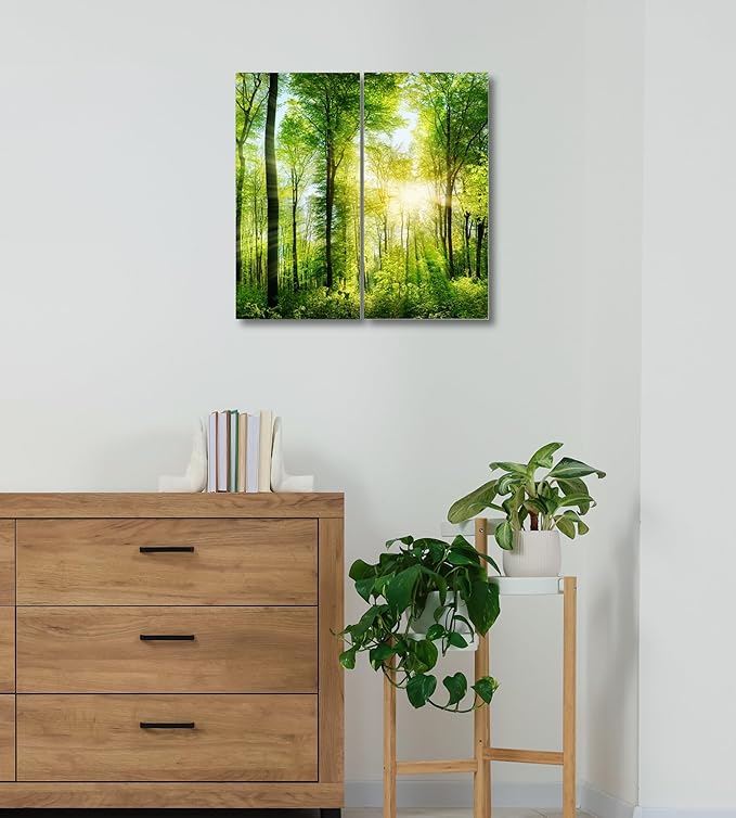 Forest Canvas Wall Art Decor - 24x24 Tree Landscape Picture - 2 Piece Set, Decorative Multi Panel Split Prints for Living Room, Kitchen, Bedroom, Office & Home Decor Gift