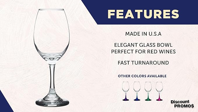 DISCOUNT PROMOS Rioja Wine Glasses with Stem 10 oz. Set of 10, Bulk Pack - Color Bottom, Perfect for Wedding, Party Favors, Birthday, Bridal Shower Gifts - Clear