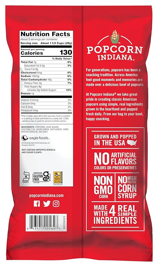 Popcorn Indiana Movie Theater Butter Popcorn (3 oz Bags ??6 Pack) Pre-Popped Popcorn Made with Real Butter, Gluten Free, No Artificial Flavors, Perfect for Movie Nights or After School Snacks