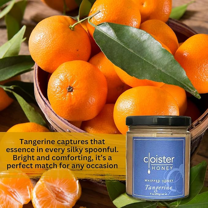 Cloister Honey Whipped Honey - Tangerine (9 oz) | Hand Crafted | Raw Artisan Honey | 100% Pure, Raw & Unfiltered | All Natural | Made in USA |