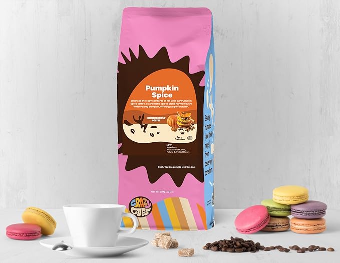 Crazy Cups Flavored Ground Coffee, Pumpkin Spice Coffee, For Brewing Flavored Hot or Iced Pumpkin Coffee, 10oz (Pack of 2)