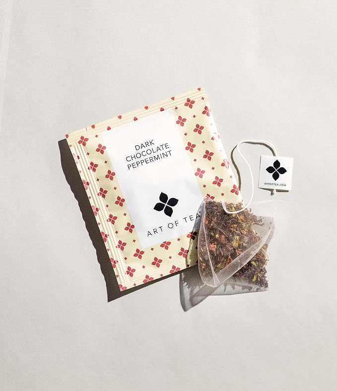 Art of Tea | Dark Chocolate Peppermint Dessert Tea | 50 Eco Friendly Pyramid Tea Bag Sachets