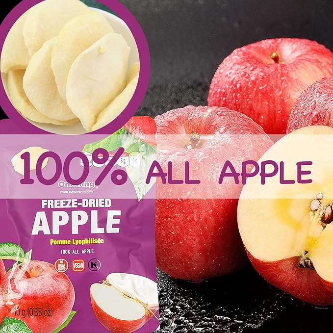 ONETANG Freeze-Dried Fruit Apple Chips, 10 Pack Single-Serve Pack, Non GMO, Kosher, No Add Sugar, Gluten free, Vegan, Holiday Gifts, Healthy Snack 0.35 Ounce