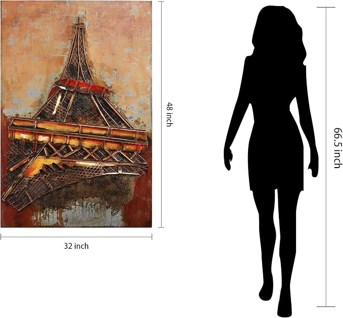 Empire Art Direct Eiffel Tower Mixed Media Iron Hand Painted Dimensional Wall Art Ready to Hang 48" x 32" x 2.2" Eiffel Tower,PMO-120203-4832