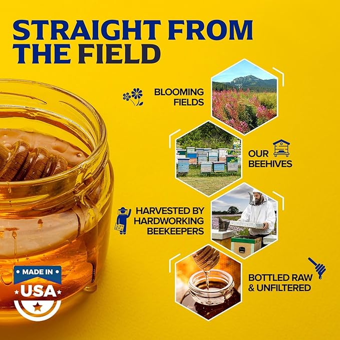 Fischer’s 100% Pure, Raw & Unfiltered Honey, 40 oz – USA Made Honey – All-Natural Sweetener – Rich Flavor Profile, Packed with Nutrients