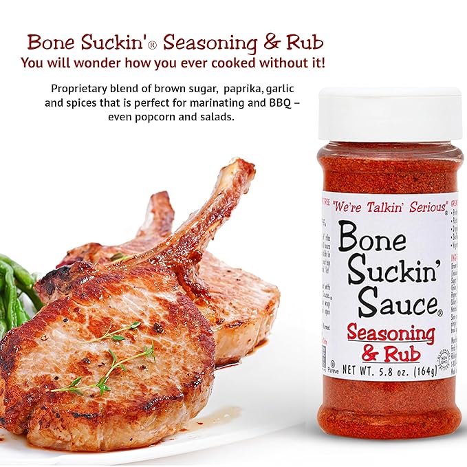 Bone Suckin' Seasoning & Rub, Original Blend, 5.8 Oz, Grilling Rubs, Dry Pork Rub, Gluten-Free, Non-GMO, Kosher, Great on Ribs, Pork, Beef, Chicken, Seafood, Pasta, Vegetables, Even Popcorn and No Msg