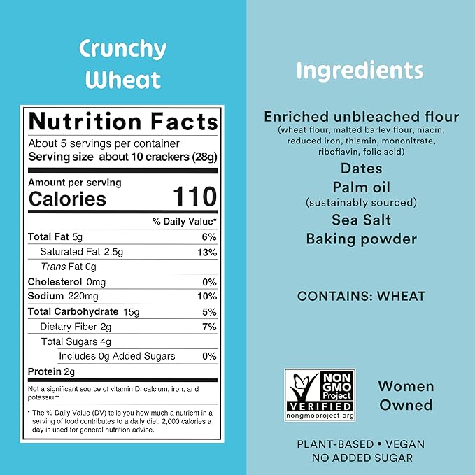 Must Love Crunchy Wheat Crackers - Healthy Lunch Snacks , Sweetened with Dates, Non-GMO - Great for Cheese Boards - Simple Ingredients, Vegan, Plant-Based - Just Sweet Enough - Healthy Snacking for Whole Family, 2 Pack x 5 oz