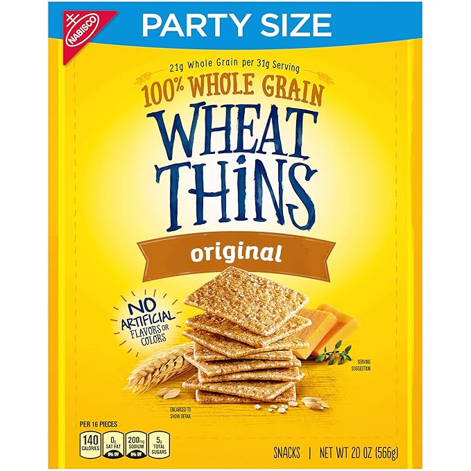 Wheat Thins Original Whole Grain Wheat Crackers, Party Size, 20 oz Box (Pack of 2)