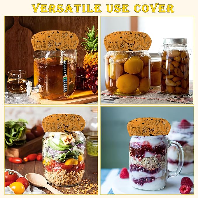 Halloween Pumpkin 5-Pack Cloth Covers for Sourdough Starter Jar, Cloth Covers Reusable Lid Top Cover Sourdough Proofing Bread Fermentation Baking Supplies for 3-4 Inch Jar Mouth