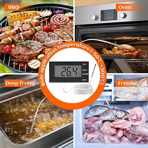 Digital Oven Thermometer -58°F to 572°F/-50°C-300°C, Thermometer with Probe, High Low Temperature Alarm, LCD, Celsius/Fahrenheit LXSZRPH (Black)