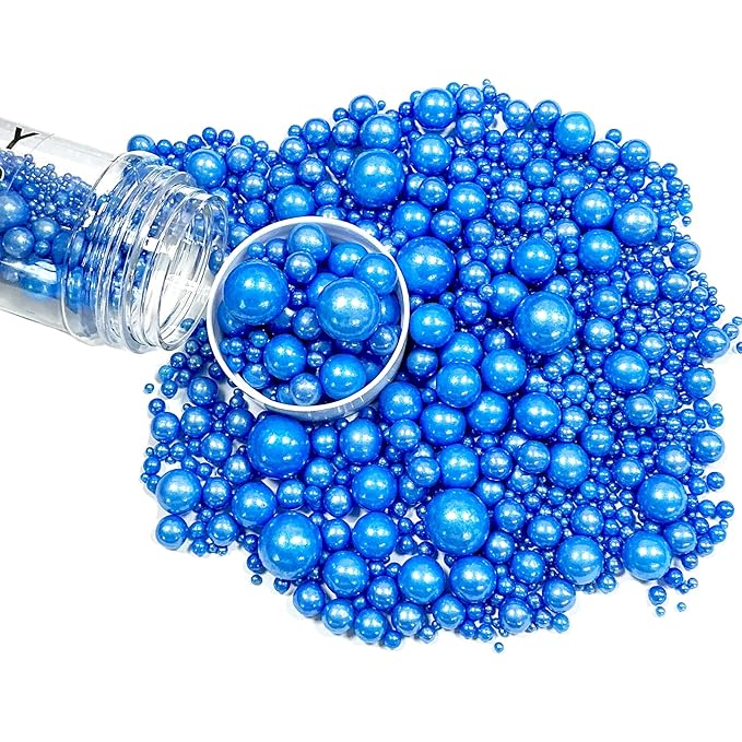 Sprinkles Edible Royal Blue Pearl Sugar Sprinkles Candy 142g/5.01oz Mix Size Royal Blue Pearls Baking Cupcake Toppers Cookie Decorations for Wedding Parties Valentines Day Halloween Christmas