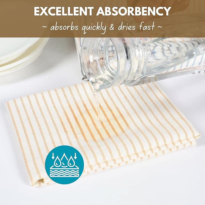 Native Fab 4 Pack Farmhouse Stripe Kitchen Dish Towels Cotton Super Absorbent Quick Drying Reusable 18x26 Inches - Bar Hand Towels, Kitchen Cleaning Towels with Hanging Loop, Milenna Yellow