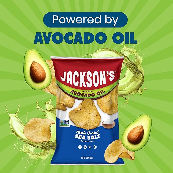 Jackson?™s Potato Classic Kettle Chips with Sea Salt (7oz, Pack of 6) - Made with Premium Avocado Oil - Allergen-friendly, Gluten Free, Peanut Free, Vegan, Kosher - Shark Tank Product