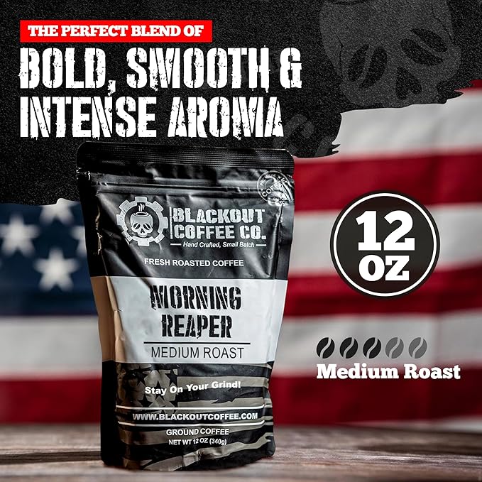 Blackout Coffee Morning Reaper Whole Bean Coffee ??Medium Roast, Bold & Smooth Flavor, Non-Bitter ??Freshly Roasted 12oz Bag, American Made