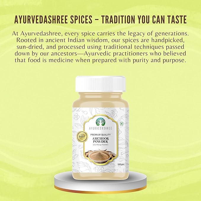 AYURVEDASHREE AMCHOOR POWDER 100g All Natural | Salt Free | Vegan | NON GMO | Amchur (Dried Mango) Ground | Indian Origin (Amchoor Powder/Dry Mango Powder)