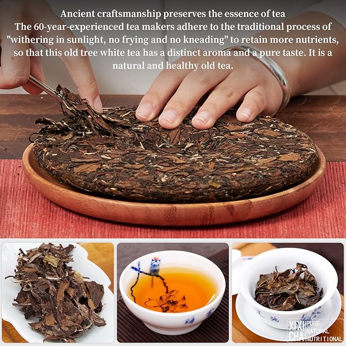 XIXICHA Aged White Tea Cake Chinese White Tea Fuding 2016 Old white tea Cake Laoshu 300g/10.6oz Premium Beautiful Gift Packaging 白茶 2016年老树白茶 福鼎老白茶饼