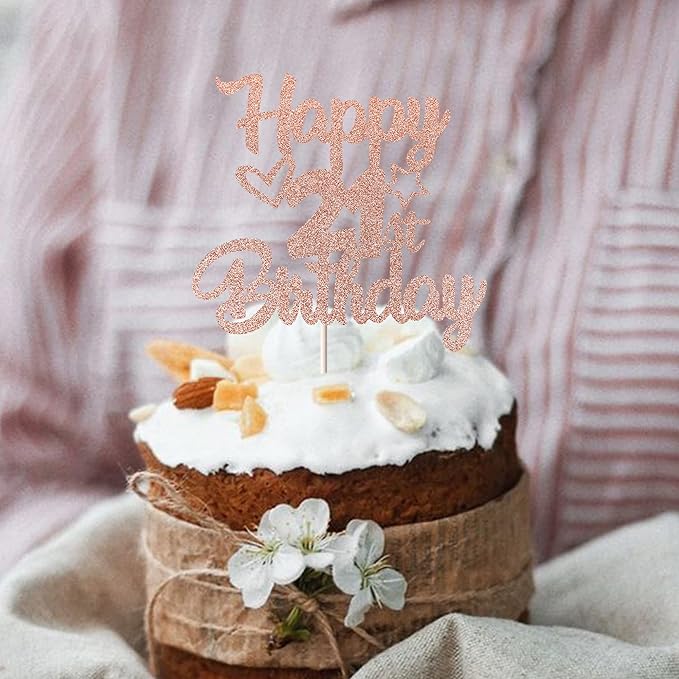 1 Pack Happy 21st Birthday Cake Topper - Glitter Heart Star 21 Fabulous Cake Pick - Rose Gold
