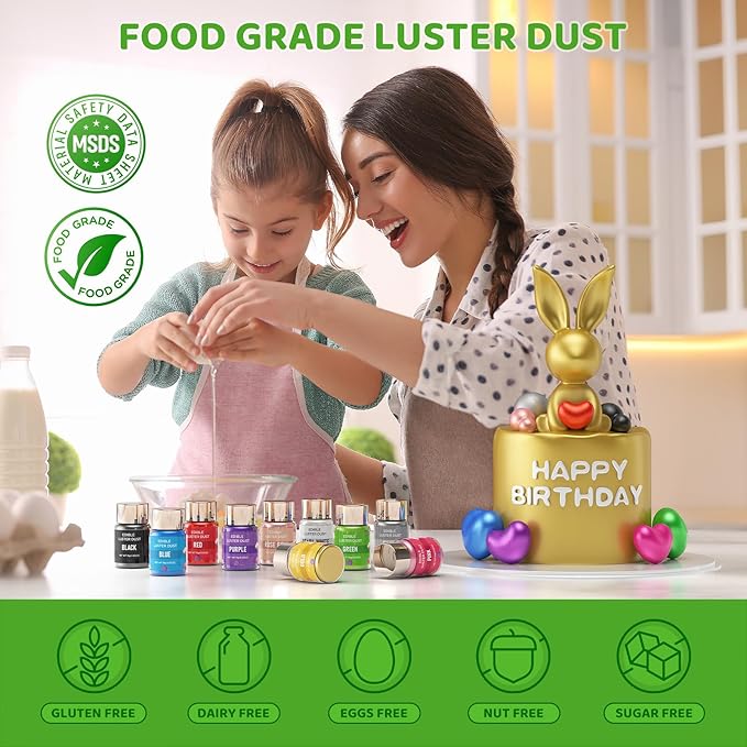 Luster Dust Edible - 15 Grams Food Grade Cake Dust Shimmer Powdered, Cherrysea Powder Luster Dust Food Coloring for Cocktails, Christmas Cookie Decorations, Cake, Drinks, Fondant, Candy - 15g/Bottle (4-Green)
