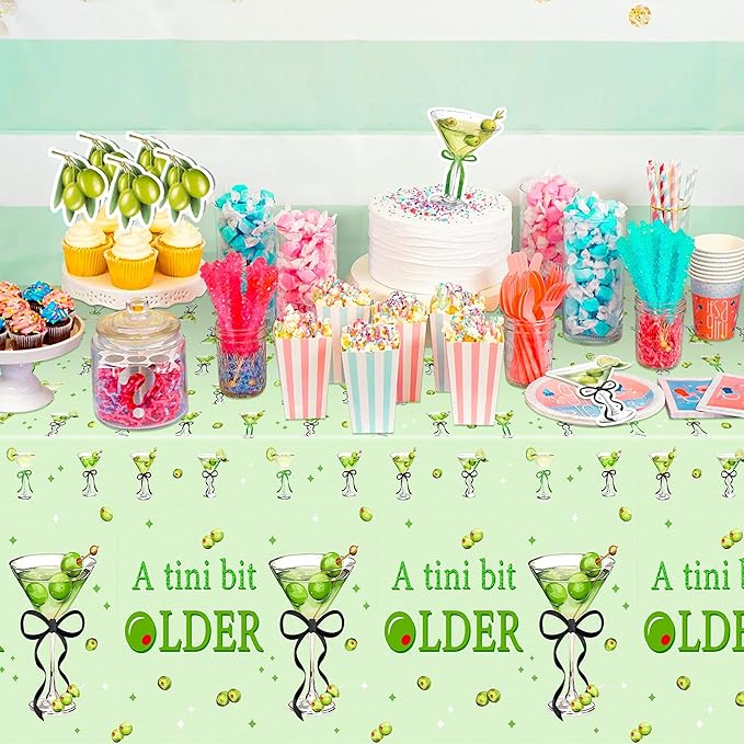 Black Green Martini Party Tablecloths - 3Pcs A Tini Bit Older Birthday Table Covers, Martini Bow Themed Party Decoration Plastic Disposable Rectangular Table Cloth Decor for Birthday Bachelorette
