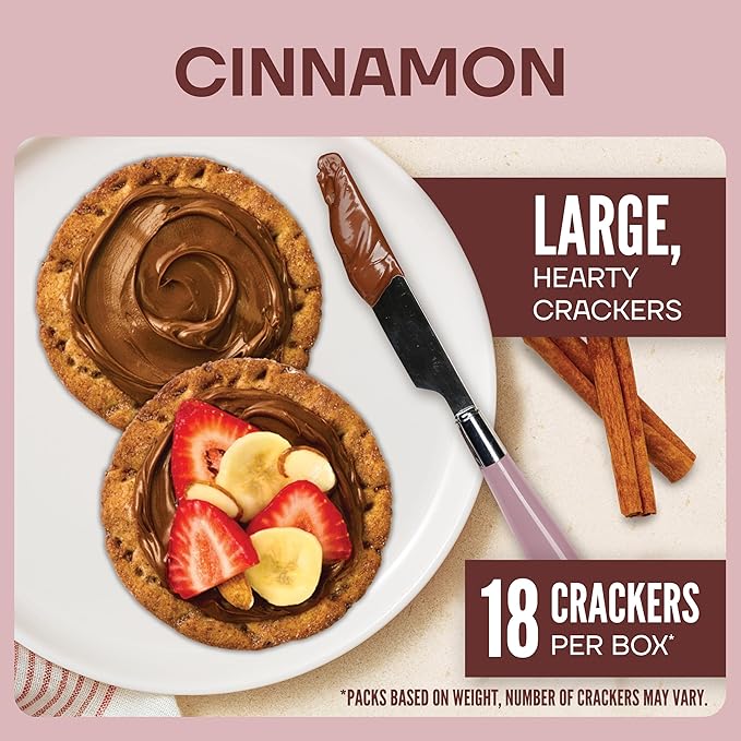 Wasa Cinnamon Crisp Creations, 9.4 oz. (Pack of 8), Large Round Toppable Crackers for Snacking and More, Wholesome Oven Baked Crackers With a Hearty Crunch