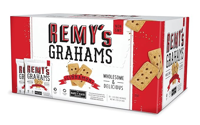 The Safe + Fair Food Company Remy's Grahams – Nut Free Graham Crackers – Non GMO, Whole Grain, Clean Label Snacks - Cinnamon, 36 Count