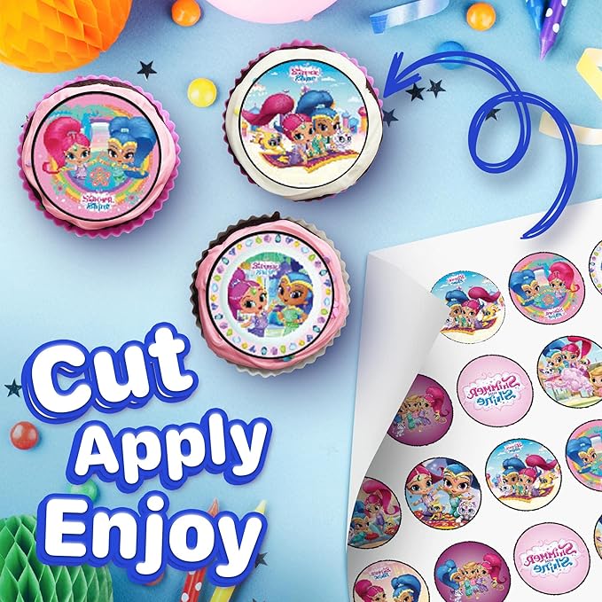 30 x Edible Cupcake Toppers Themed of Shimmer and Shine Collection of Edible Cake Decorations | Uncut Edible on Wafer Sheet