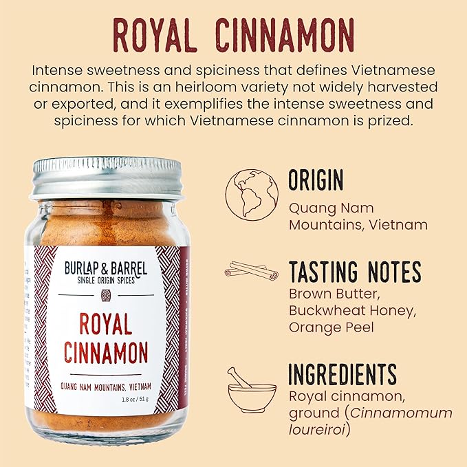 Burlap & Barrel Royal Cinnamon ??Intense Sweetness & Spiciness of Vietnamese Cinnamon Powder & Spice ??As seen on Shark Tank - 1.8oz Glass Jar