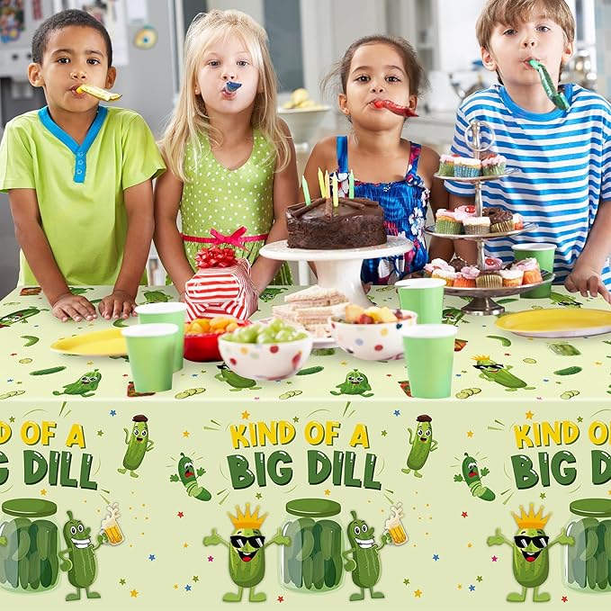 Pickle Party Tablecloths - 3Pcs Kind of a Big Deal Cucumber Birthday Party Table Covers Decorations, Vegetable Themed Rectangular Plastic Disposable Table Cloth for Adults Kids Birthday Fruit Events