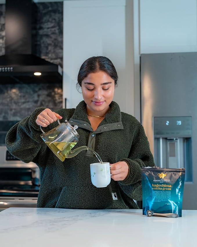 Japanese Sencha Green Tea, Organic Loose Leaf Sencha Tea ??Antioxidant & Detox Support ??Refreshing Hot or Iced Green Tea ??8 oz Resealable Bag (Makes 100 Cups) ??The Elegant Elephant