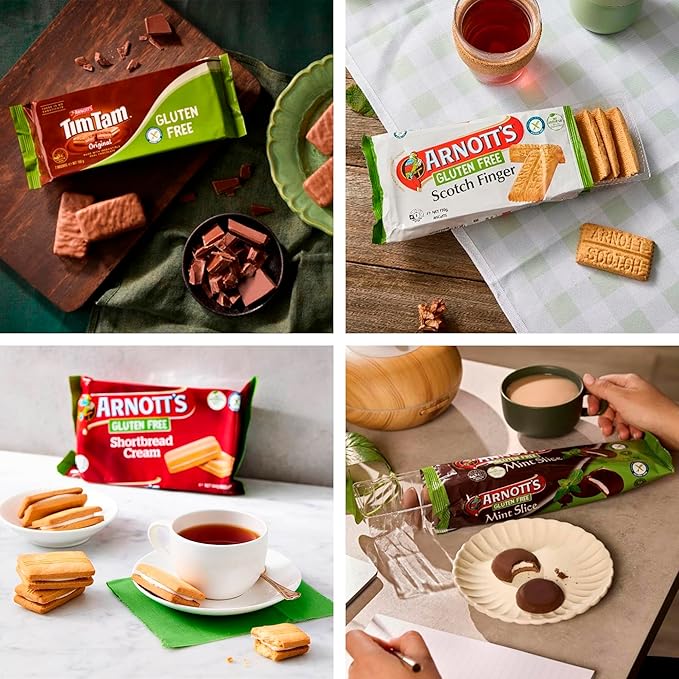 Gluten Free Biscuit Variety Pack ??4-Pack Assortment Featuring Tim Tam, Scotch Finger, Mint Slice & Shortbread Creams ??Classic Australian Biscuits Made Gluten Free