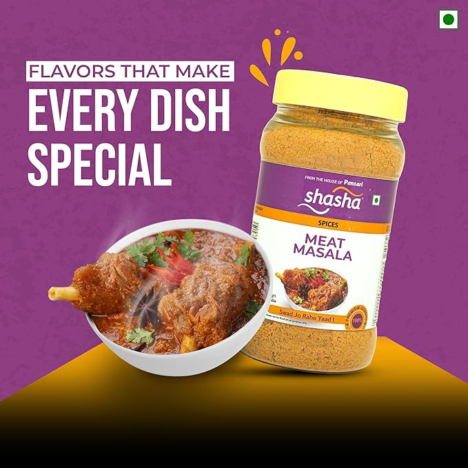 SHASHA Meat Masala Seasoning Mix (100G) - Authentic Spices Jar For Flavorful Meat Curry - Ideal For Mutton & Chicken Dishes 3.52Oz (Pack Of 3)