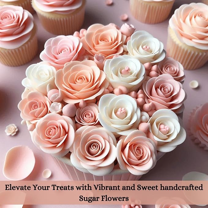 Confect Edible Flower | Edible Flower for cake decorations | Edible Flower Cupcake Toppers | | Cupcakes & Doughnut Edible Toppers | Ombre -3 -Vegan, Gluten-Free, Soy-Free, Dairy-Free, Palm Oil-Free -Pack of 12