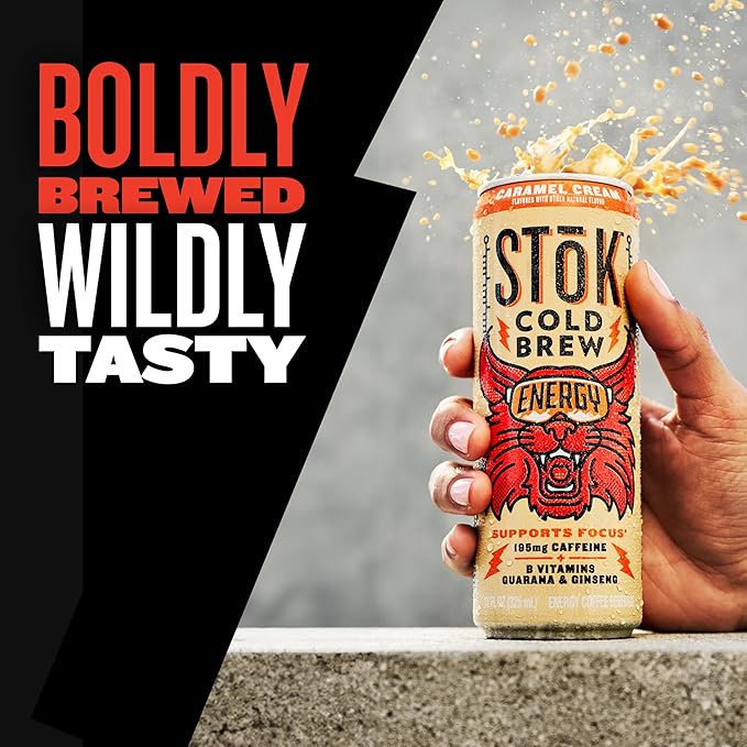 SToK Cold Brew Energy Caramel Cream, Energy Coffee Beverage with 195mg Caffeine to Help Support Focus, Canned Coffee with B-Vitamins, Guarana and Ginseng, 11 fl oz, 12pk