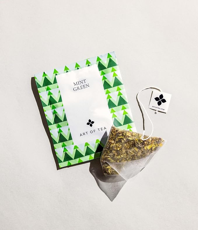 Art of Tea | Organic Mint Green Tea | 50 Count Eco Friendly Pyramid Tea Bag Sachets