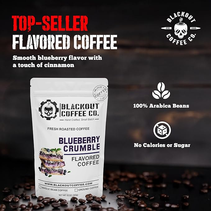 Blackout Coffee Blueberry Crumble Flavored Ground Coffee ??Medium Roast, Smooth Taste, Guilt-Free Indulgence ??Freshly Roasted 12oz Bag, American Made
