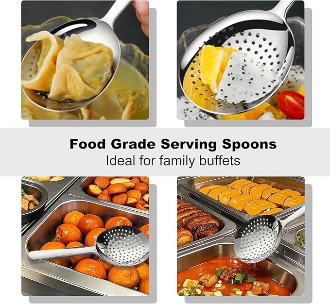 Slotted Serving Spoon 18/8 Stainless Steel, 7.87" Large Metal Slotted Spoon with Short Handle, 3.7MM Thick Slotted Utensil for Buffet, Party, Dinner, Restaurants, Kitchen(1 Pack)