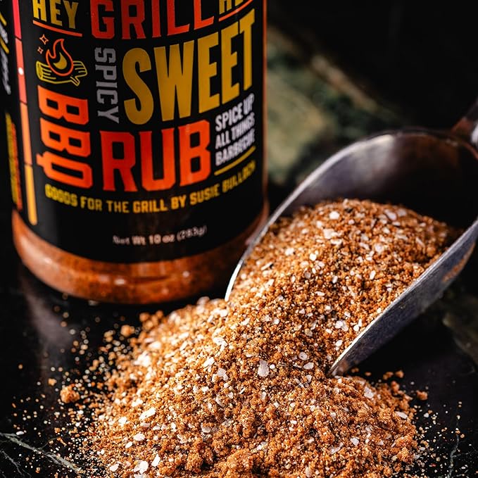 Hey Grill Hey | Spicy Sweet Rub | BBQ Rub with Chipotle & Cayenne | Sweet & Smoky Seasoning for Grilling Pork, Chicken, Fish, Beef, Veggies, and More | Hot BBQ Spice Blend | 11.7oz